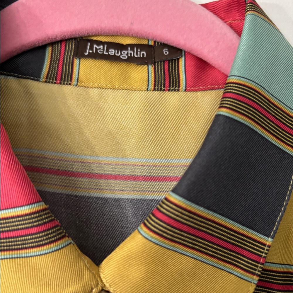 J. McLaughlin 100% Silk Striped Button-Up Blouse - Size 6 - Picture 4 of 5